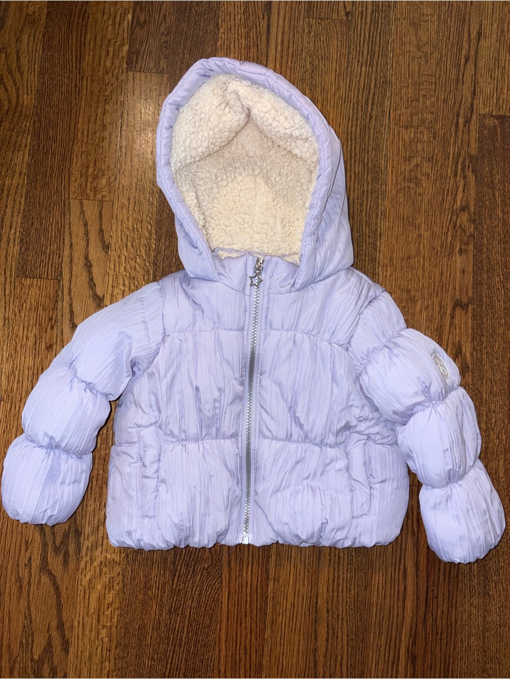 Jessica Simpson Sherpa-Lined Quilted Hooded Puffer Jacket in Light Lavender 2T